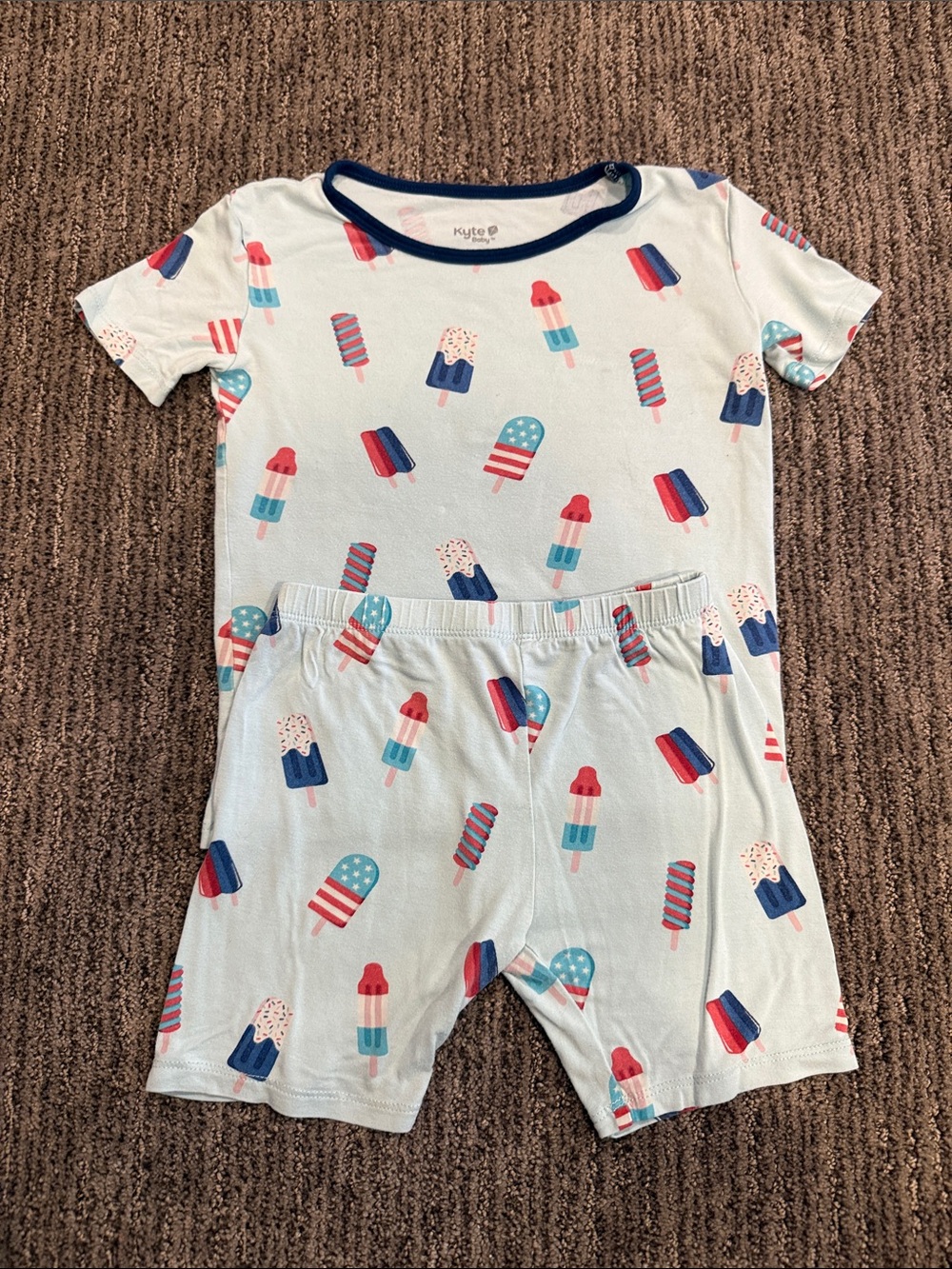 Kyte BABY Light Blue Popsicle Short Pajama Set with Red and Navy Accents